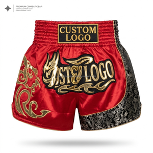 Shorts de lutte personnalisés de haute qualité en satin 100 % polyester, durables, unisexes, pour entraînement MMA, avec logo personnalisé sur le devant, vente en gros - Product Image 2