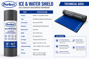 Membrane d'étanchéité autocollante pour toiture, protection contre l'eau et la neige, barrière anti-fuite, sous-couche pour la protection des toitures - Product Image 4