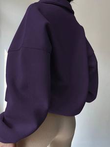 Sudadera morada de gran tamaño con media cremallera, Jersey de algodón ecológico, ajuste holgado, hombro caído, manga larga, ropa de calle acogedora de invierno - Product Image 2