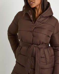 Veste matelassée pour femme tendance, couleur marron unie, tissu respirant, épaisse, chaude, matelassée, surdimensionnée, boutonnée, longue, style bulle - Product Image 3