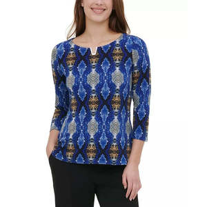 Top Blu da Donna Calvin Klein Taglia Extra Large con Maniche a 3/4 e Decorazioni - Product Image 1