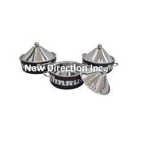 Casseroles en bois à double paroi arrondies avec incrustation d'os Pot chaud pour serveur Casserole de finition brillante Pot chaud de service - Product Image 1