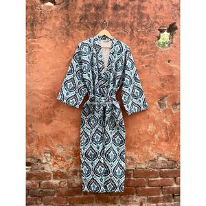 Wholesale Indian Cotton Bathrobe Handmade Maxi Gown Dress Floral Printed Kimono Style Kantha Sleepwear - Product Image 3