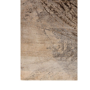 Alfombra de seda anudada a mano Entropy Ivory, modelo AKPS-13012, rectangular, con diseño abstracto, suave, para sala de estar, modelo para habitación. - Product Image 4