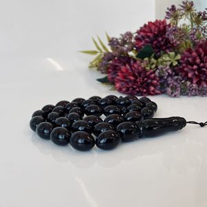 Perles de prière musulmanes en ambre de la Baltique, forme d'olives, couleur cerise - Product Image 4