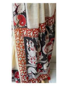 Heavy Lilen Digital Print Saree con Royal Ethnic Kalamkari Motif Print y Mirror Work All over Saree, Women Wedding Wear - Product Image 2