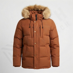 Wholesale <b>Men</b> Winter Parka Jacket Plus Long Thick Stand Collar Hood Waterproof Fabric Pattern Lightweight Thermal Snow Outwear - Product Image 1