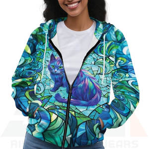 Sweat-shirt à capuche tendance pour femme, hiver, en molleton, motif graphique de chat coloré, motif abstrait en vitrail, manches longues, mode - Product Image 5