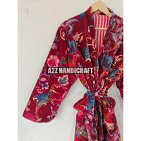 Bata de terciopelo Otoño Invierno Primavera Regalo especialAbrigo largo de terciopelo Estampado floral indio Albornoz de terciopelo Kimono Mujer Terciopelo de algodón