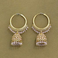 Boucles d'oreilles créoles de luxe en laiton de style Jhumki de Bali, forme lune, plaqué or de haute qualité, accessoire de mode pour femme