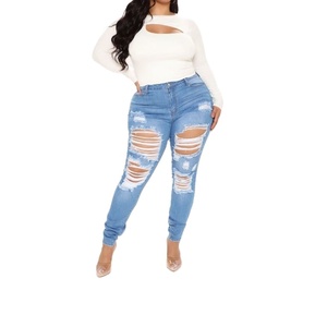 Jeans déchirés pour femmes, pantalon skinny, taille haute, tricoté, prix bas, vente chaude, commerce extérieur, exportation BD - Product Image 4