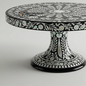 Support à gâteau incrusté de nacre noire fabriqué à la main piédestal luxueux pour desserts et décoration - Product Image 4