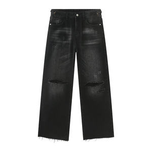 Ropa de calle OEM de alta calidad para hombre, pantalones vaqueros con cierre de cintura elástica, ropa de sudor lavada con parches bordados, características de talla grande - Product Image 6