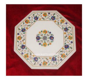Beautiful Handmade Attractive Design Octagonal Shape Fine Polished White Marble Inlay <b>Work</b> <b>Table</b> Top Use for Home Decoration - Product Image 1