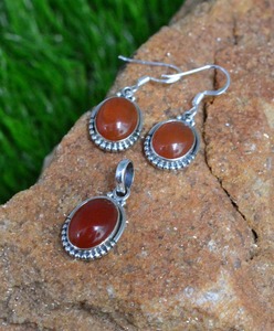 อัญมณี Carnelian สำหรับผู้หญิงต่างหูสไตล์ Boho สีเงินชุดจี้เครื่องประดับ925เงินสเตอร์ลิงต่างหูทำด้วยมือ - Product Image 4