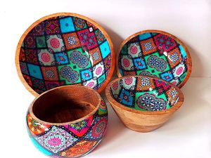 <b>Mango</b> <b>Wood</b> Oval Serving <b>Bowls</b> With Tribal Enamel Rim Handmade Rustic Wooden Salad <b>Bowls</b> Decorative Kitchenware - Product Image 2