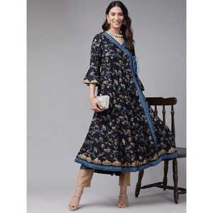 Blusa y camisa elegante con estampado floral de rayón Angarakha Kurta para mujer - Product Image 4