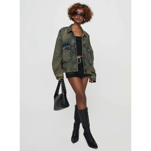 Chaqueta vaquera lavada OEM a prueba de viento ajustada superventas para mujer, personalizada de alta calidad, nueva moda, rellena de algodón teñido - Product Image 5