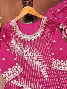 Islamic Style Pure Silk Fabric 5MM & 3MM Sequence Work Traditional Look Design Salwar Kameez Set For <b>Eid</b> & Ramzan Month Wear - Product Image 6