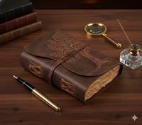 Carnet de notes artisanal en cuir vintage avec motif Arbre de Vie Celtique, reliure cousue, bords souples, papier fait main, carnet de croquis, carnet de calligraphie, cadeau