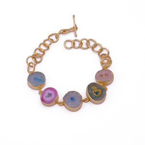 Adjustable Solar Quartz Collet Set <b>Bracelet</b> Unisex Gold-Plated Brass <b>Bangle</b> Trendy Multi-Gemstone <b>Bracelet</b> <b>Silver</b> Plated Jewelry - Product Image 1