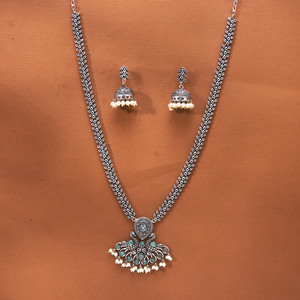 Latest Handmade Peacock Design Long <b>Necklace</b> Set Fashion Jewelry with Oxidised Plating - Product Image 4