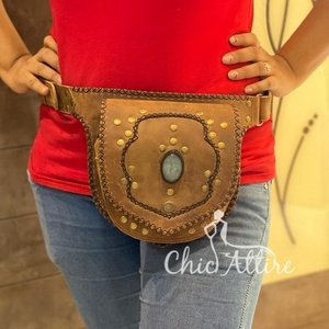 Riñonera Vintage de cuero genuino hecha a mano con correa ajustable riñonera multibolsillo para mujer para viajes al aire libre - Product Image 1