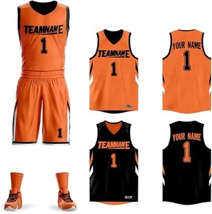 Uniforme de basket-ball réversible orange noir personnalisable maille rapide vierge respirant grande taille pour les équipes d'usine et de club - Product Image 2
