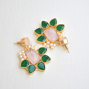 Boucles d'oreilles pendantes en laiton naturel, pierre semi-précieuse naturelle de qualité supérieure, texture en laiton mat, sans nickel, durables, de haute qualité, export - Product Image 6