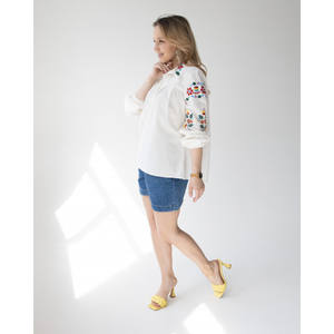 Women's Embroidered Islamic Blouse Long Sleeves Adjustable <b>Elastic</b> Viscose V-Neck <b>Lace</b> Casual Daily Mini Summer Office Wear - Product Image 4