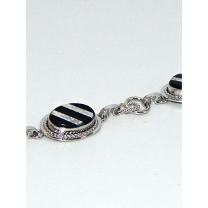 Bracciale di perline in argento Sterling 925 con madreperla e onice nero - Product Image 1