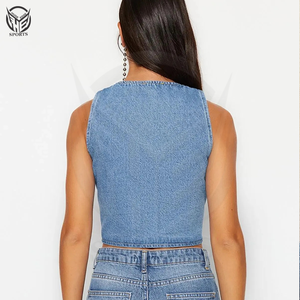 Gilet en jean tricoté décontracté et respirant pour femme, 100 % tissu jean, vêtement d'extérieur hiver 2025 - Product Image 4