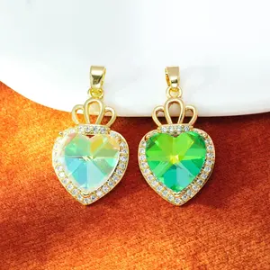 Liontin zirkon kupu-kupu hati berlapis emas 18K perhiasan Diy bandul kristal multiwarna untuk Kalung anting Gelang