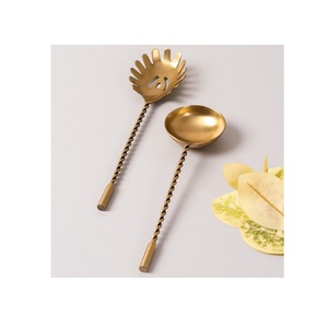 Gold Plated Salad Server With <b>Black</b> Coated Handle New Design metal Salad Server In Wholesale Price Latest <b>Cutlery</b> New Flatware - Product Image 2