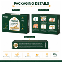 Brosse à dents Miswak, lot de 16 avec dentifrice |   Saveurs naturelles de clou de girofle et de menthe |   Coffret complet de soins bucco-dentaires sous vide pour une fraîcheur optimale