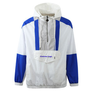 Veste coupe-vent blanche à demi-zip avec logo personnalisé, fabrication OEM, pour hommes, imperméable, coupe-vent, pour la randonnée, anorak, veste de pluie - Product Image 6