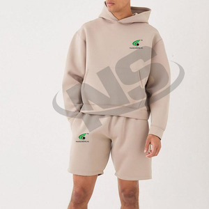 100% Cotton Men Hoodie And Shorts Set Wholesale Loose Fit Solid Color Custom Logo Summer Sports Casual Wear Manufacturer - Product Image 4