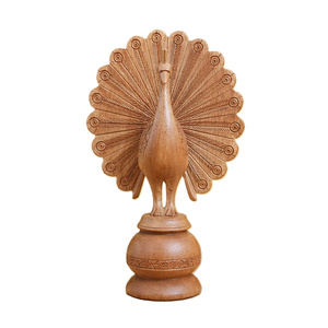 Sculpture de paon en bois faite à la main, figurine animale sculptée, décoration traditionnelle pour la table du salon - Product Image 6