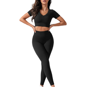 Women's High <b>Waist</b> Yoga <b>Leggings</b> with Crop Top Gym Fitness Set Soft Quick Dry Seamless Activewear Outfit - Product Image 5