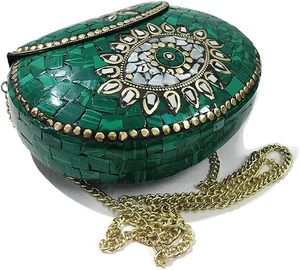 Handmade <b>Festive</b> Bohemian Indian Clutch <b>Bag</b> Mosaic Metal Tribal Ethnic Purse For <b>Women</b> Fashion Unique Crafted Boho Style - Product Image 5