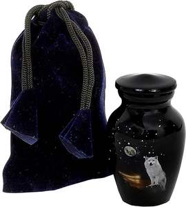 โกศใส่ศพรูปดอกไม้สีขาวของที่ระลึกงานเผาศพทำจากโลหะขนาดเล็กพร้อมสติกเกอร์สำเร็จรูป - Product Image 1