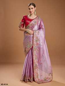 Dernier modèle de sari et de chemisier pour femmes, pour les fêtes, en tissu lourd Jimmi Cho, avec broderies multiples, fils de codage et séquence, découpe fantaisie - Product Image 5