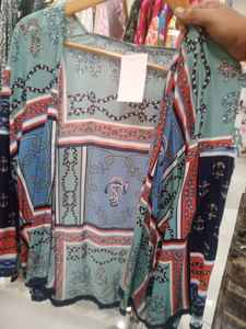 Top de túnica bohemio ligero suave azul marino turquesa Retro estampado Floral manga larga blusa informal botón inspirado en el verano en 2025 - Product Image 5