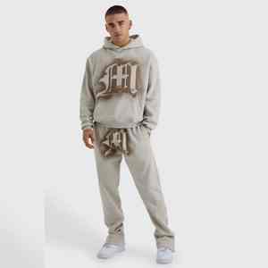 Chándales de lana de algodón 100%, pantalón Acampanado y sudadera con cremallera, conjunto de chándal de 2 piezas, traje de pantalón con estacas de estilo callejero para hombre - Product Image 1