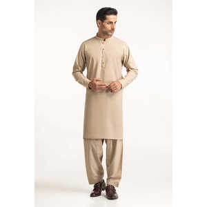 Shalwar Kameez Beige para Hombre, Estilo Étnico Indio Básico para Fiestas, con Bordado, Disponible en Algodón y Seda - Product Image 5