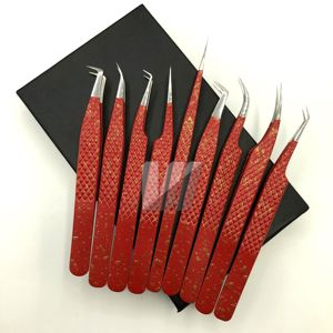 Pinzas de pestañas con logotipo personalizado de alta calidad, pinzas de extensión de pestañas con punta de volumen granate clásicas de acero inoxidable sostenible - Product Image 1