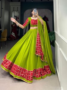 Nueva llegada indio exportación calidad puro rayón Lehenga Choli & Dupatta con liso con estampado y Gota Patti Trabajo Mujer moda - Product Image 6