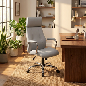 New York Grey Eco- Leather Presidential <b>Chair</b> Contemporary Design with Adjustable Height and Headrest for Home Office - Product Image 4
