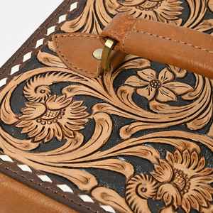 Boîte de toilette pour femme en cuir de vache véritable, style bohème, écologique, avec fermeture éclair et fleurs en pompon, pour voyage sécurisé - Product Image 4