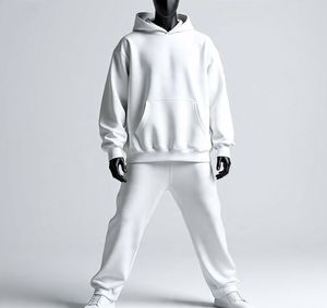 Ensemble de survêtements unisexe personnalisé grande taille, style streetwear décontracté, avec sweat à capuche et pantalon de survêtement coupe ample, en tissu épais - Product Image 3